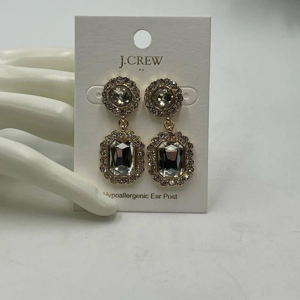J. Crew Gold Tone Crystal Drop‎ Dangle Earrings Item BW082 New